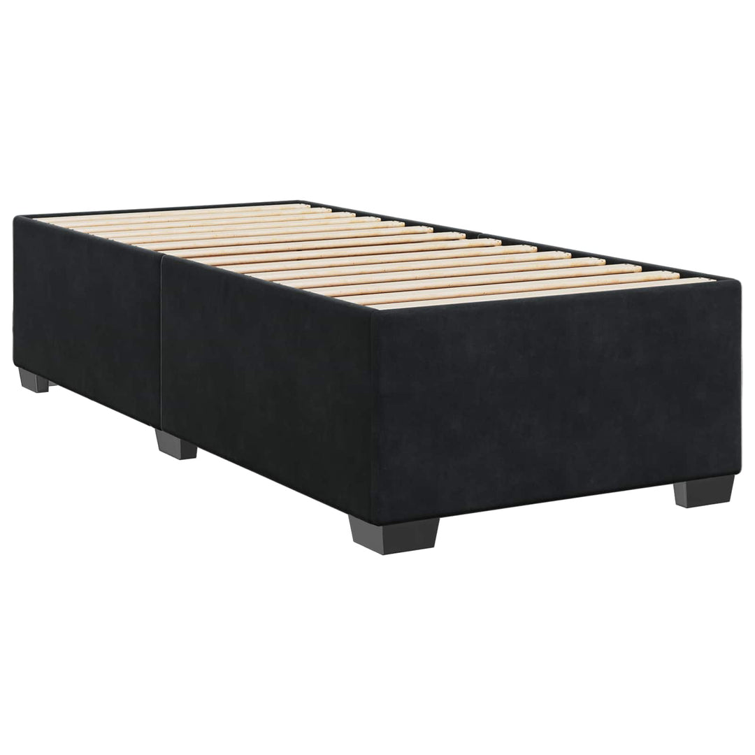 Boxmadras med topmadras med hovedgærde Sort 90 x 200 cm Fløjl