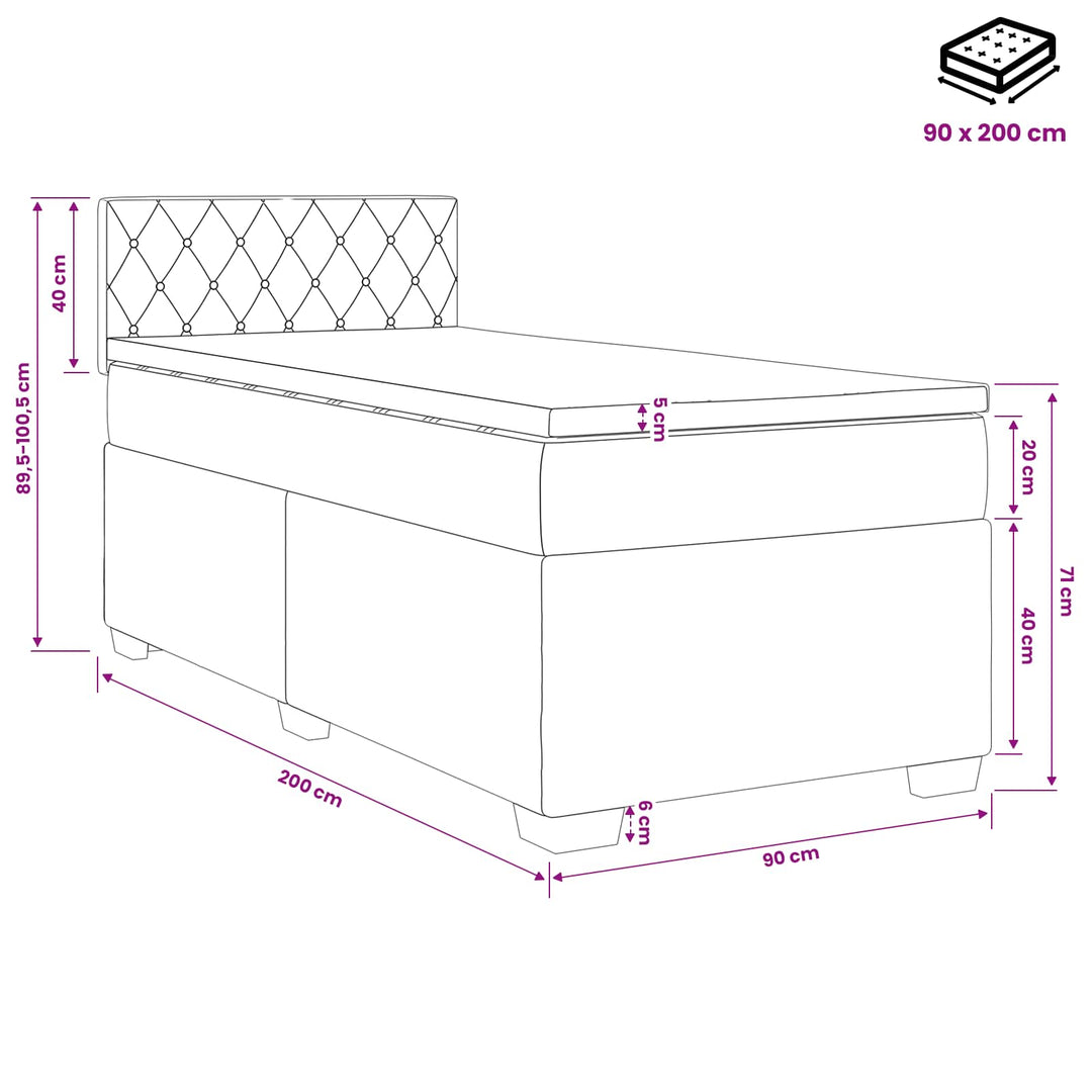 Boxmadras med topmadras Lyserød 90 x 200 cm Fløjl