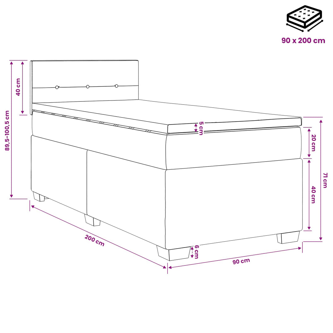 Boxmadras med topmadras Lyserød 90 x 200 cm Fløjl