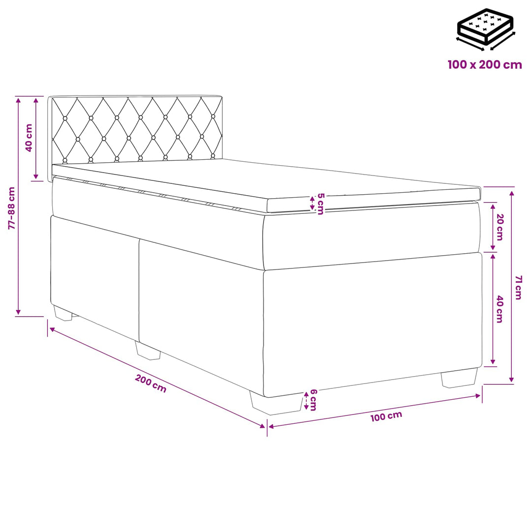 Boxmadras med topmadras Lysegrå 100 x 200 cm Fløjl