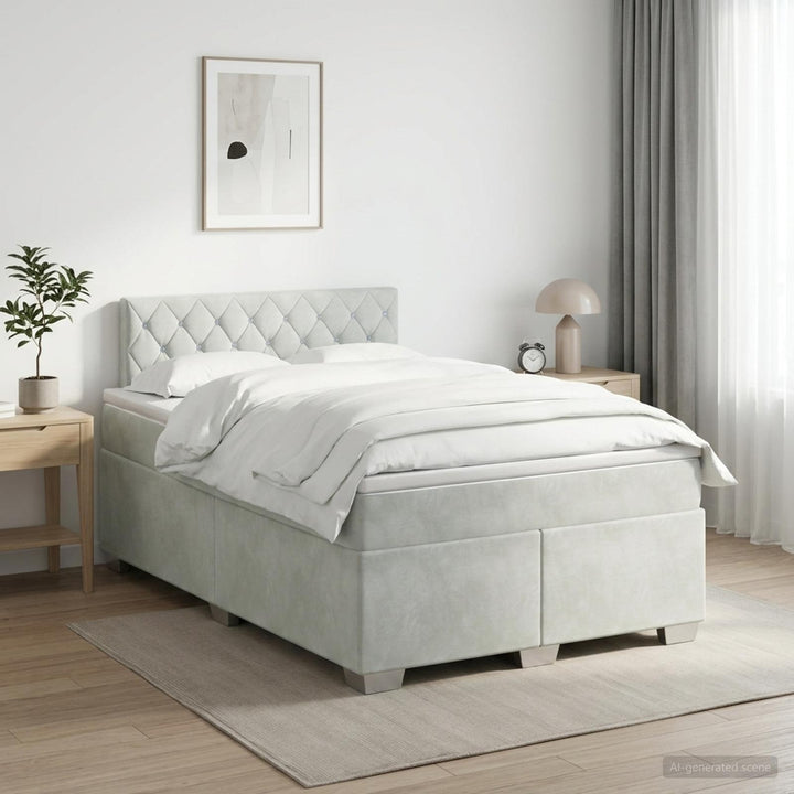 Boxmadras med topmadras Lysegrå 120 x 190 cm Fløjl