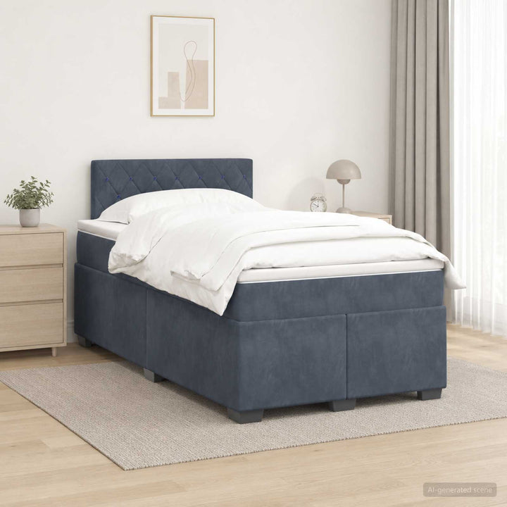 Boxmadras med topmadras Mørkegrå 120 x 190 cm Fløjl