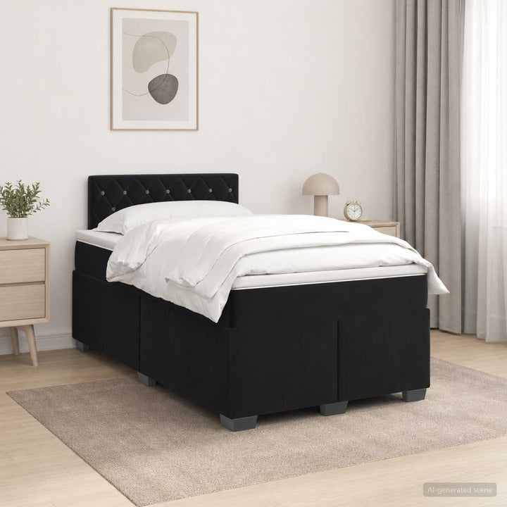 Boxmadras med topmadras med hovedgærde Sort 120 x 190 cm Fløjl