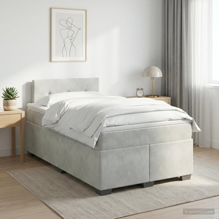 Boxmadras med topmadras Lysegrå 120 x 190 cm Fløjl