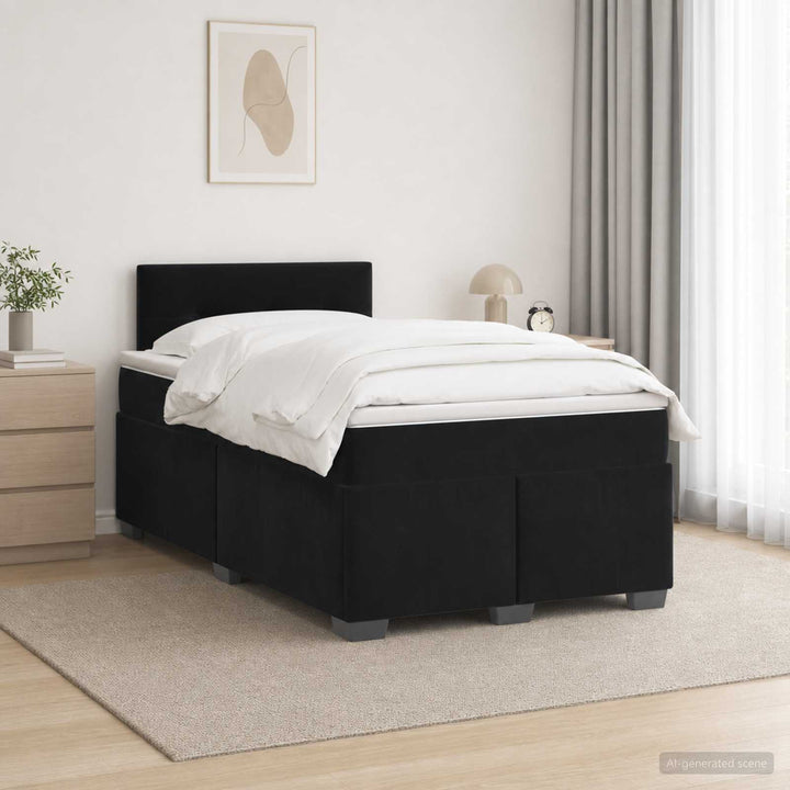 Boxmadras med topmadras med hovedgærde Sort 120 x 190 cm Fløjl