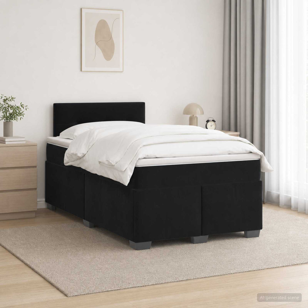 Boxmadras med topmadras med hovedgærde Sort 120 x 200 cm Fløjl