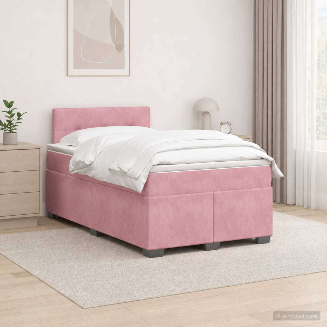 Boxmadras med topmadras Lyserød 120 x 190 cm Fløjl
