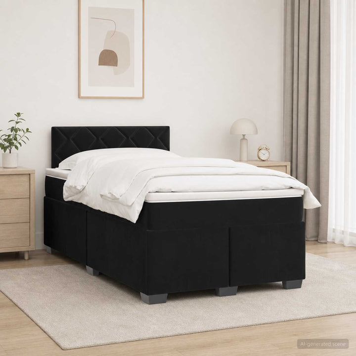 Boxmadras med topmadras med hovedgærde Sort 120 x 200 cm Fløjl