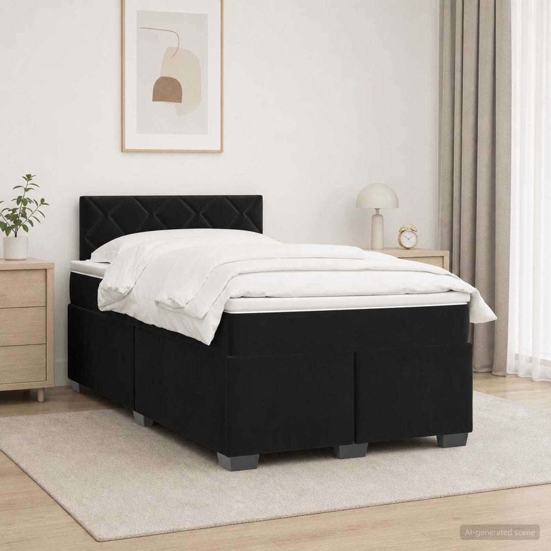 Boxmadras med topmadras med hovedgærde Sort 120 x 200 cm Fløjl