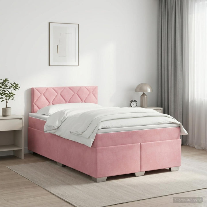 Boxmadras med topmadras Lyserød 120 x 200 cm Fløjl