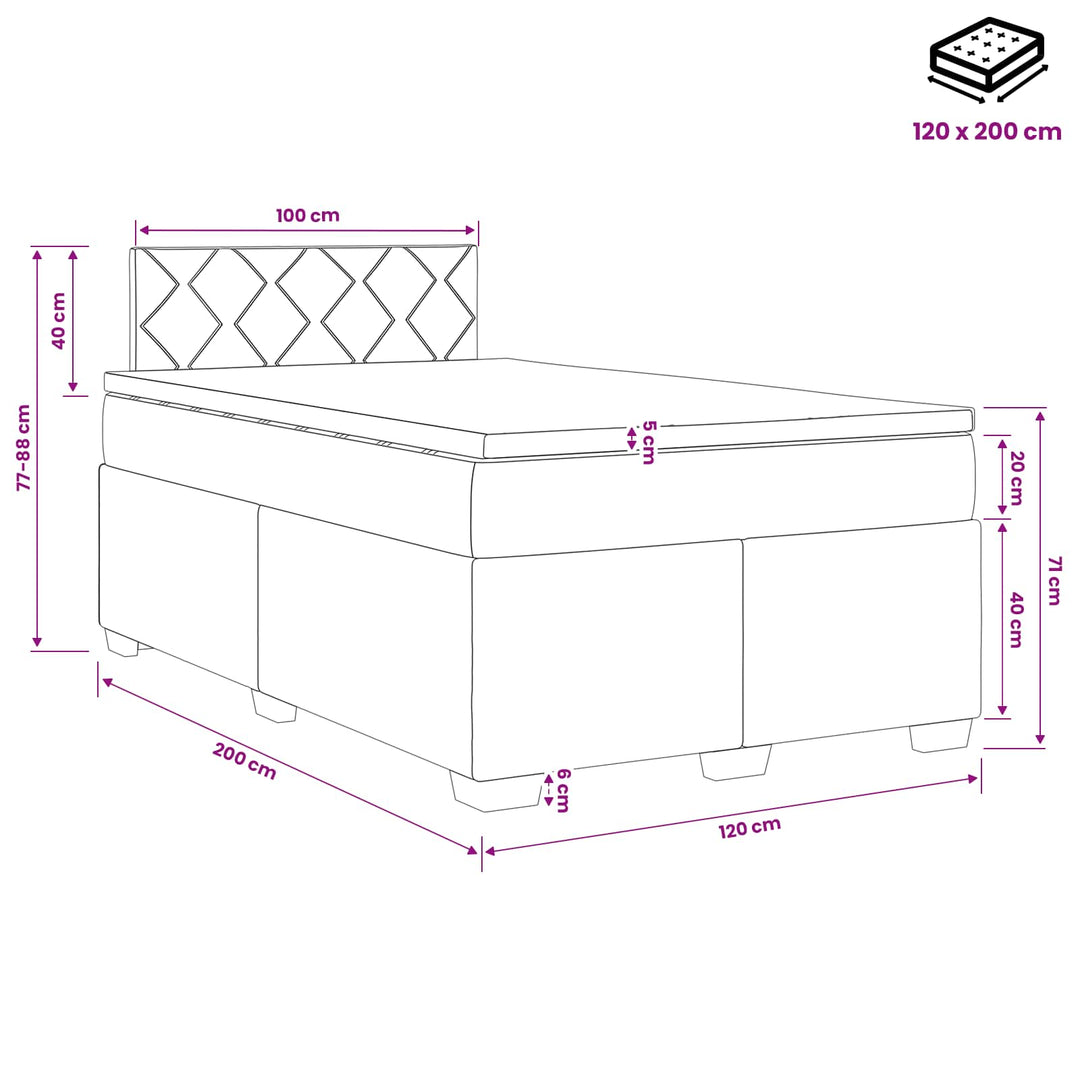 Boxmadras med topmadras med hovedgærde Sort 120 x 200 cm Fløjl