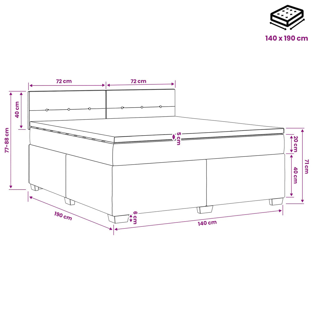 Boxmadras med topmadras Lysegrå 140 x 190 cm Fløjl
