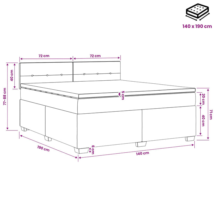 Boxmadras med topmadras Lyserød 140 x 190 cm Fløjl