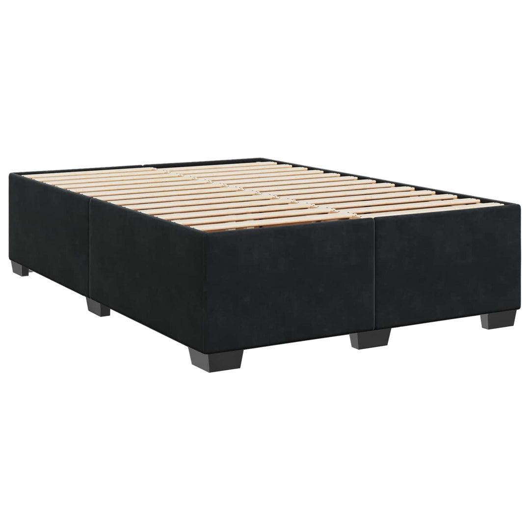 Boxmadras med topmadras med hovedgærde Sort 160 x 200 cm Fløjl