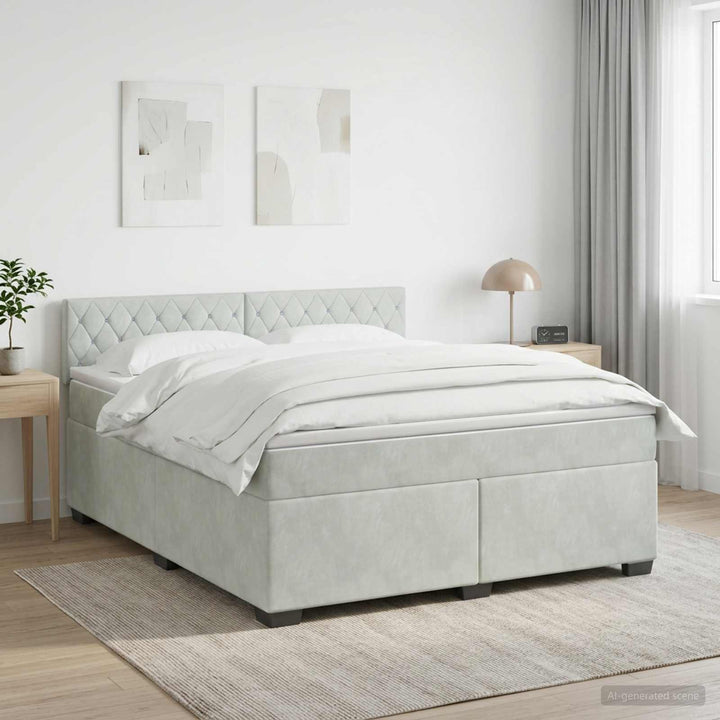 Boxmadras med topmadras Lysegrå 140 x 200 cm Fløjl