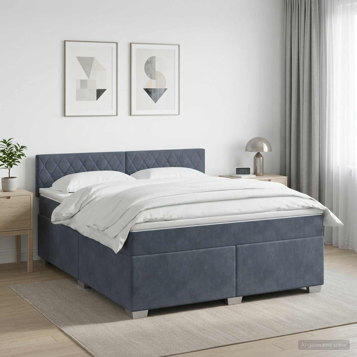 Boxmadras med topmadras Mørkegrå 140 x 200 cm Fløjl