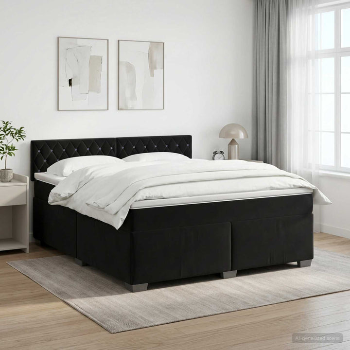 Boxmadras med topmadras med hovedgærde Sort 140 x 200 cm Fløjl