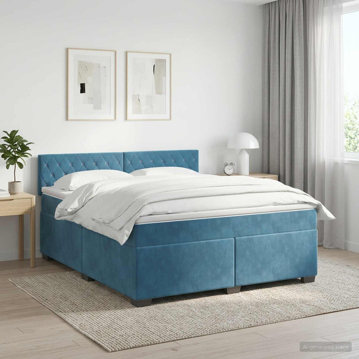 Boxmadras med topmadras Mørk blå 140 x 190 cm Fløjl