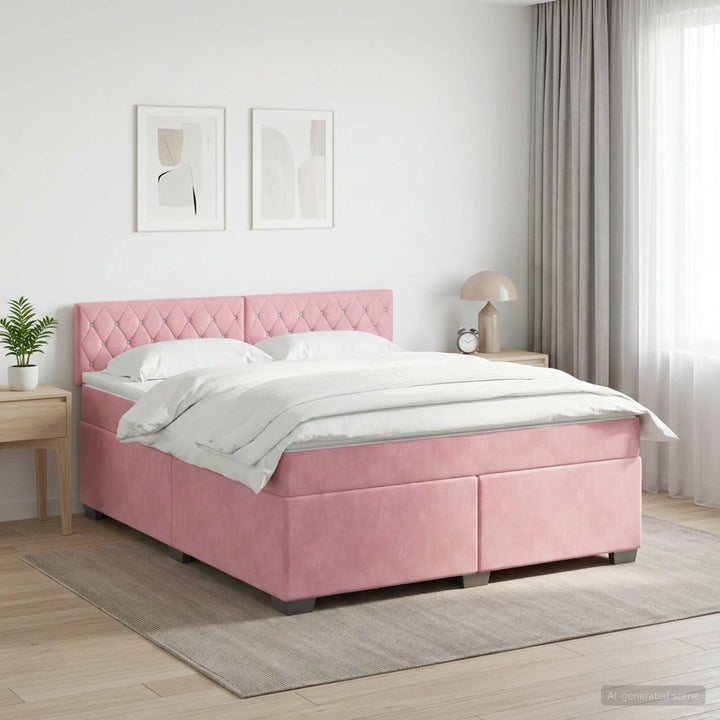 Boxmadras med topmadras Lyserød 140 x 200 cm Fløjl