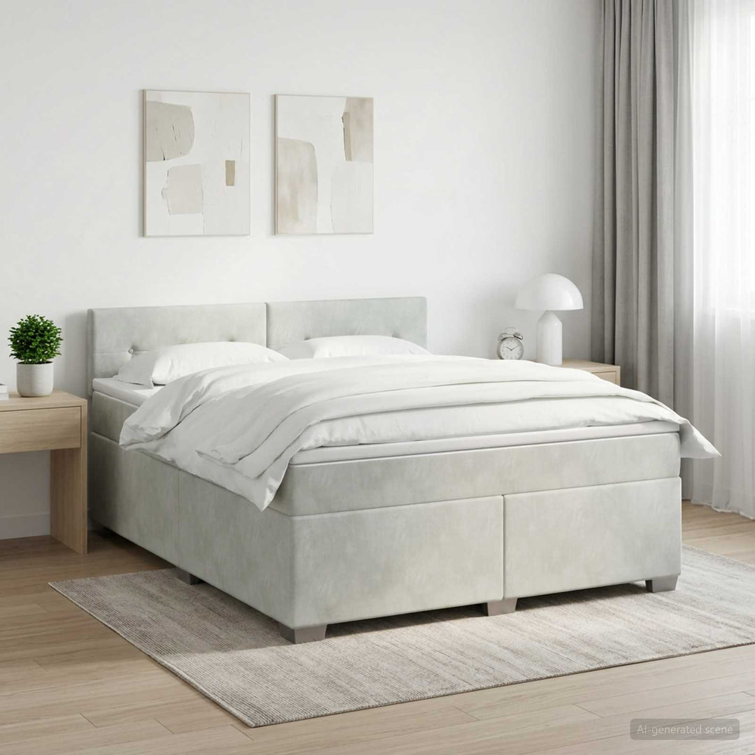 Boxmadras med topmadras Lysegrå 140 x 190 cm Fløjl