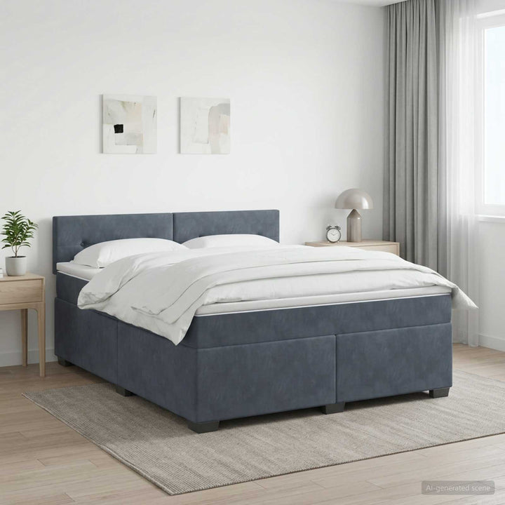 Boxmadras med topmadras Mørkegrå 160 x 200 cm Fløjl