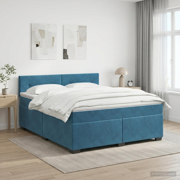 Boxmadras med topmadras Mørk blå 180 x 200 cm Fløjl