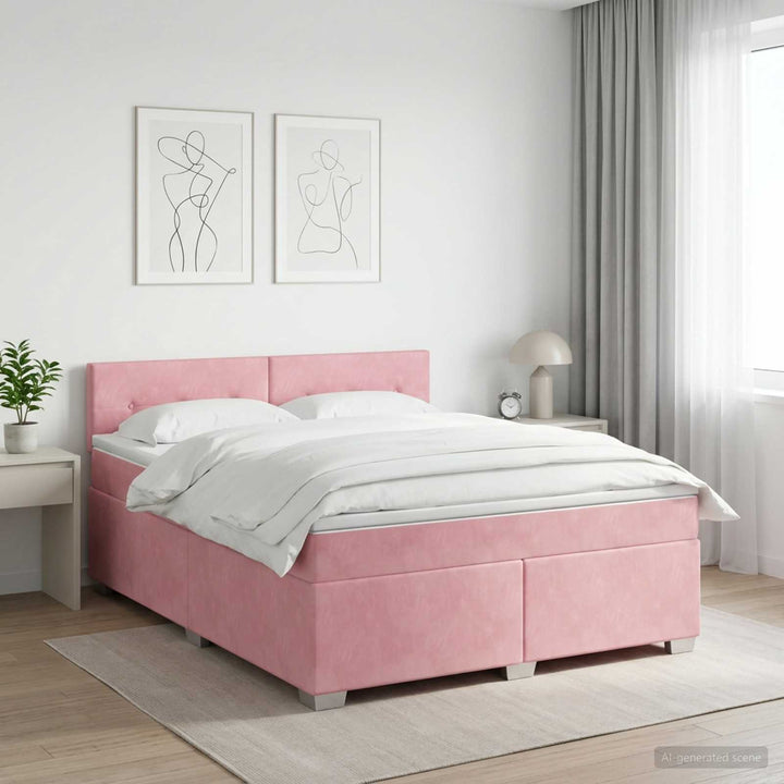 Boxmadras med topmadras Lyserød 140 x 190 cm Fløjl