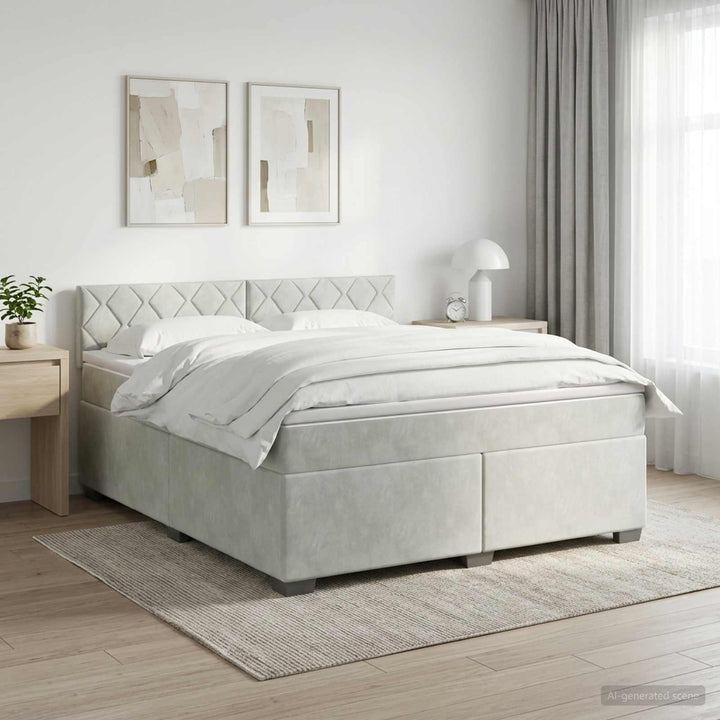 Boxmadras med topmadras Lysegrå 140 x 200 cm Fløjl