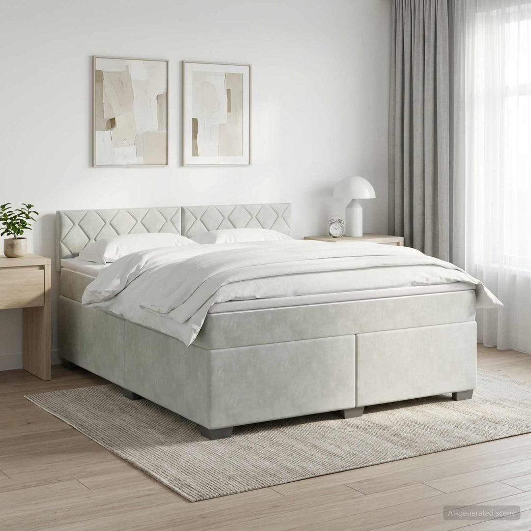 Boxmadras med topmadras Lysegrå 180 x 200 cm Fløjl