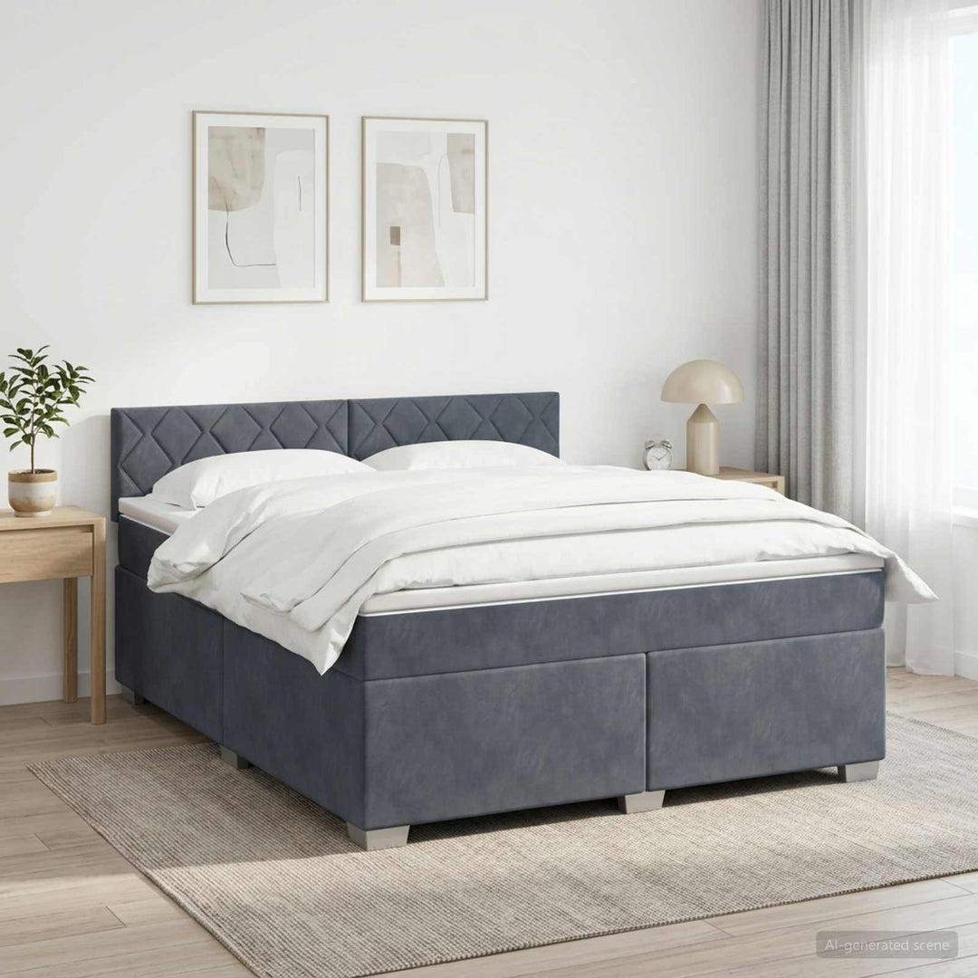 Boxmadras med topmadras Mørkegrå 160 x 200 cm Fløjl