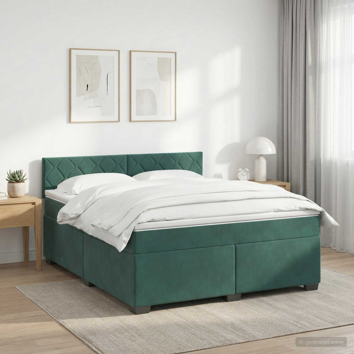 Boxmadras med topmadras Mørkegrøn 140 x 190 cm Fløjl