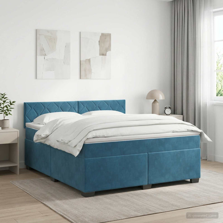 Boxmadras med topmadras Mørk blå 180 x 200 cm Fløjl