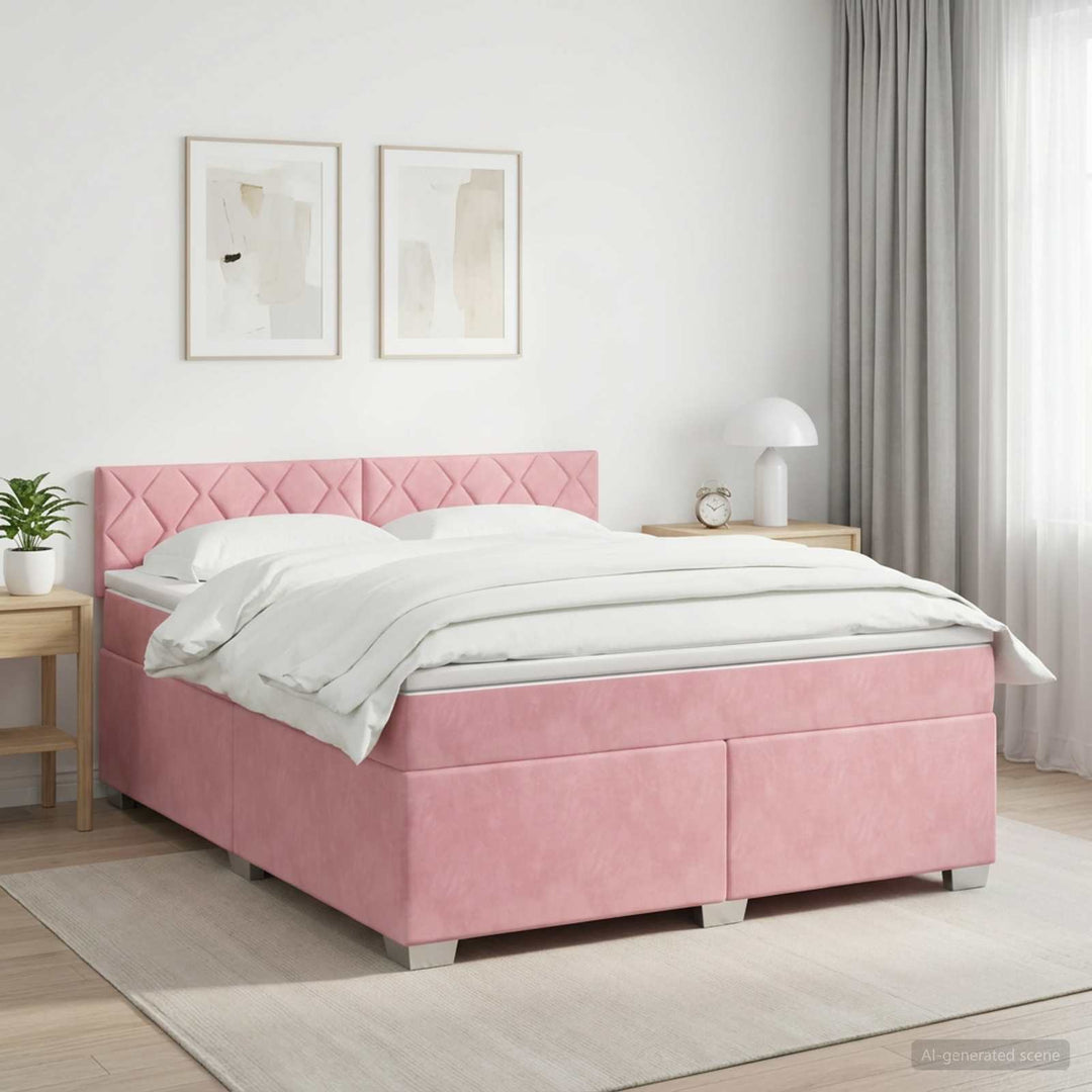 Boxmadras med topmadras Lyserød 160 x 200 cm Fløjl