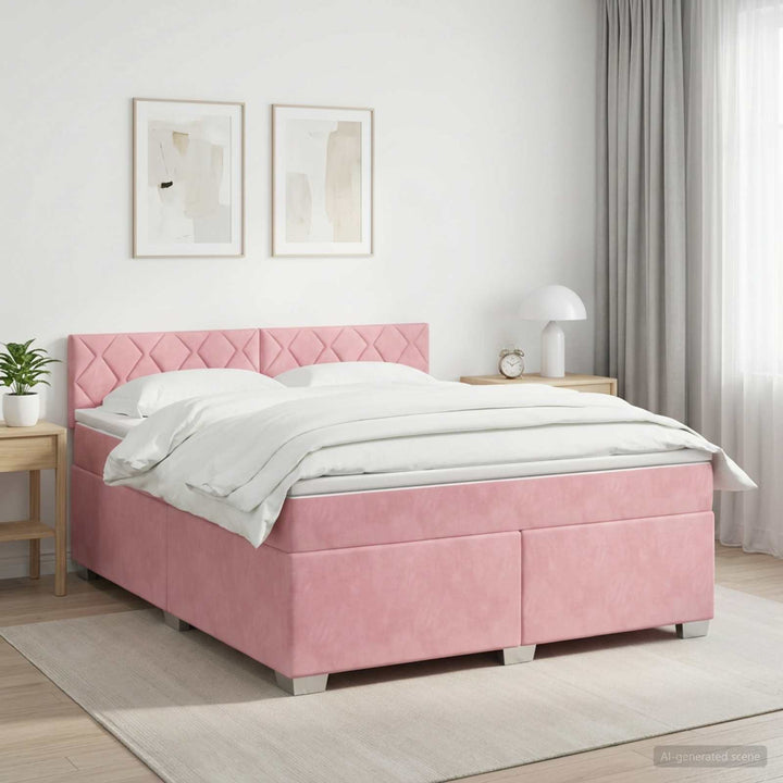 Boxmadras med topmadras Lyserød 160 x 200 cm Fløjl