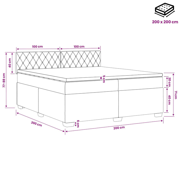 Boxmadras med topmadras Lysegrå 200 x 200 cm Fløjl
