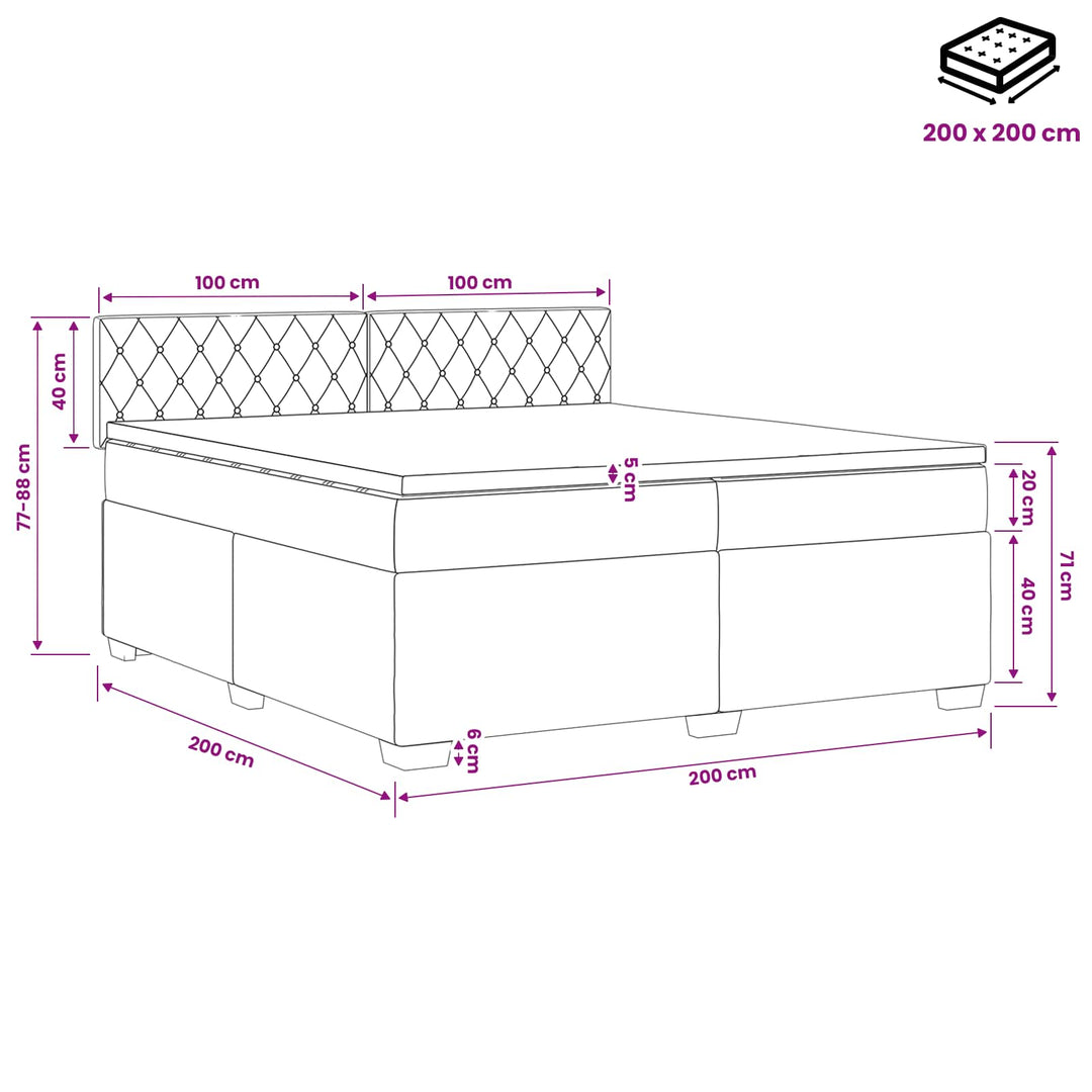 Boxmadras med topmadras med hovedgærde Sort 200 x 200 cm Fløjl