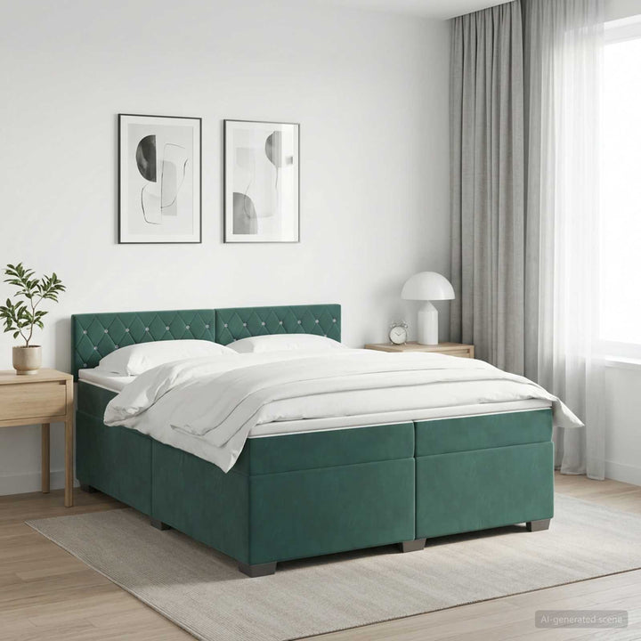 Boxmadras med topmadras Mørkegrøn 200 x 200 cm Fløjl