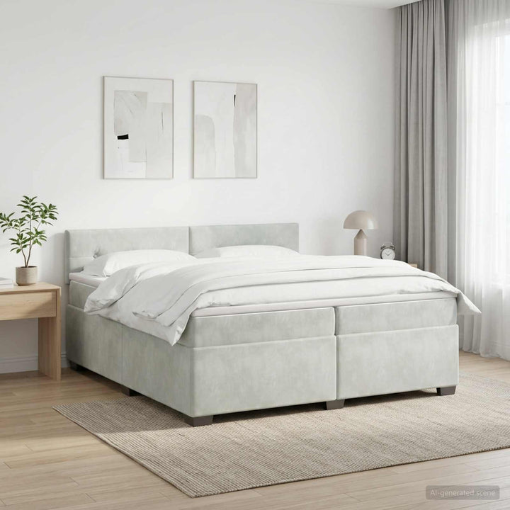 Boxmadras med topmadras Lysegrå 200 x 200 cm Fløjl