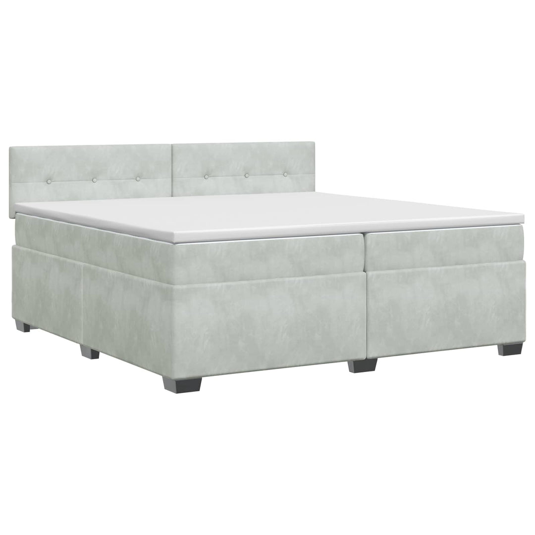 Boxmadras med topmadras Lysegrå 200 x 200 cm Fløjl