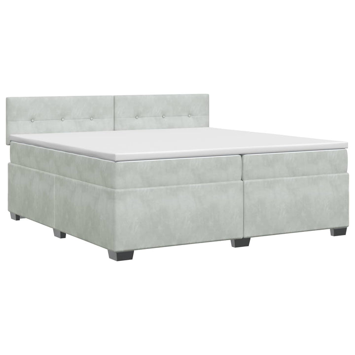 Boxmadras med topmadras Lysegrå 200 x 200 cm Fløjl