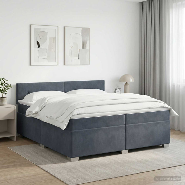 Boxmadras med topmadras Mørkegrå 200 x 200 cm Fløjl