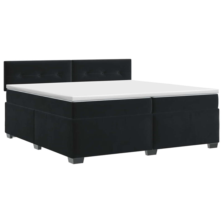 Boxmadras med topmadras med hovedgærde Sort 200 x 200 cm Fløjl