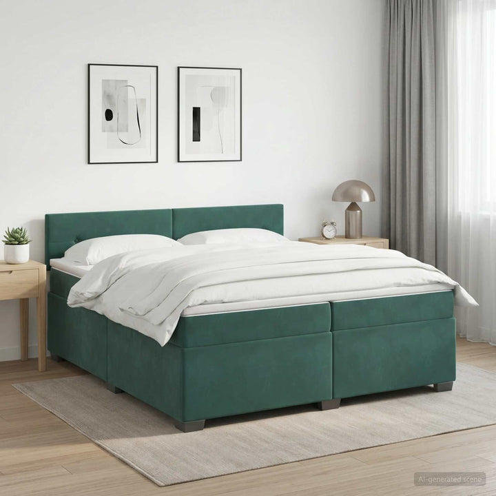 Boxmadras med topmadras Mørkegrøn 200 x 200 cm Fløjl