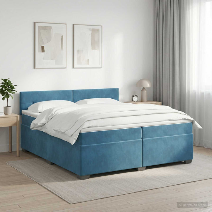 Boxmadras med topmadras Mørk blå 200 x 200 cm Fløjl