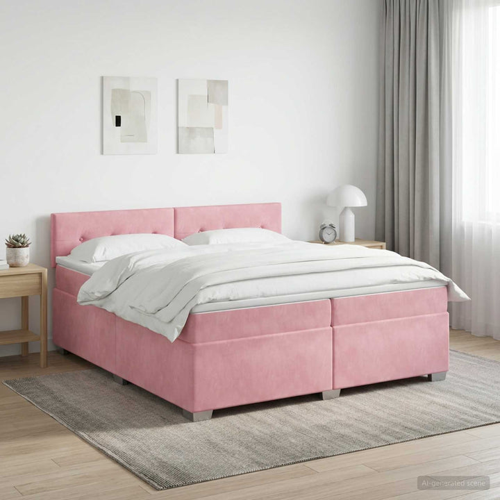 Boxmadras med topmadras Lyserød 200 x 200 cm Fløjl