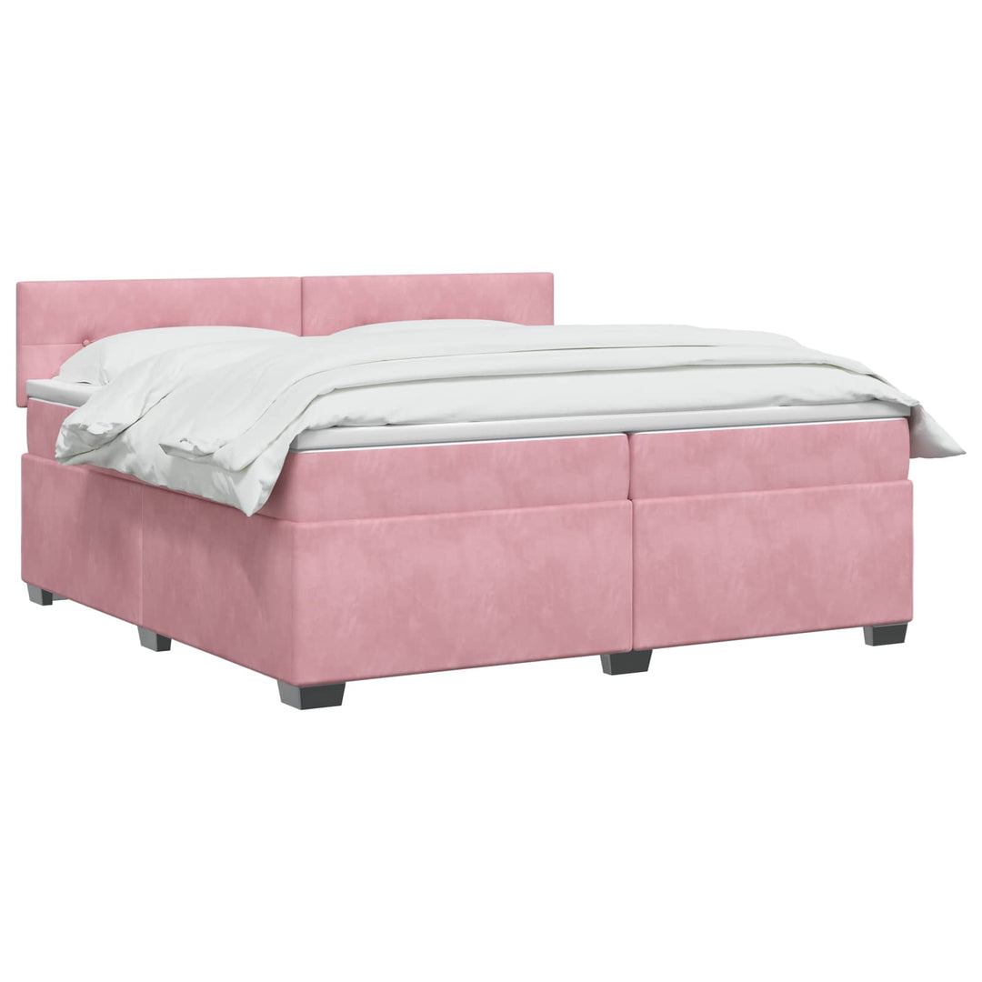 Boxmadras med topmadras Lyserød 200 x 200 cm Fløjl