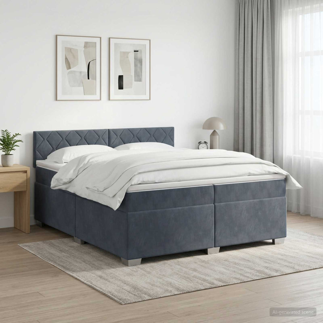 Boxmadras med topmadras Mørkegrå 200 x 200 cm Fløjl