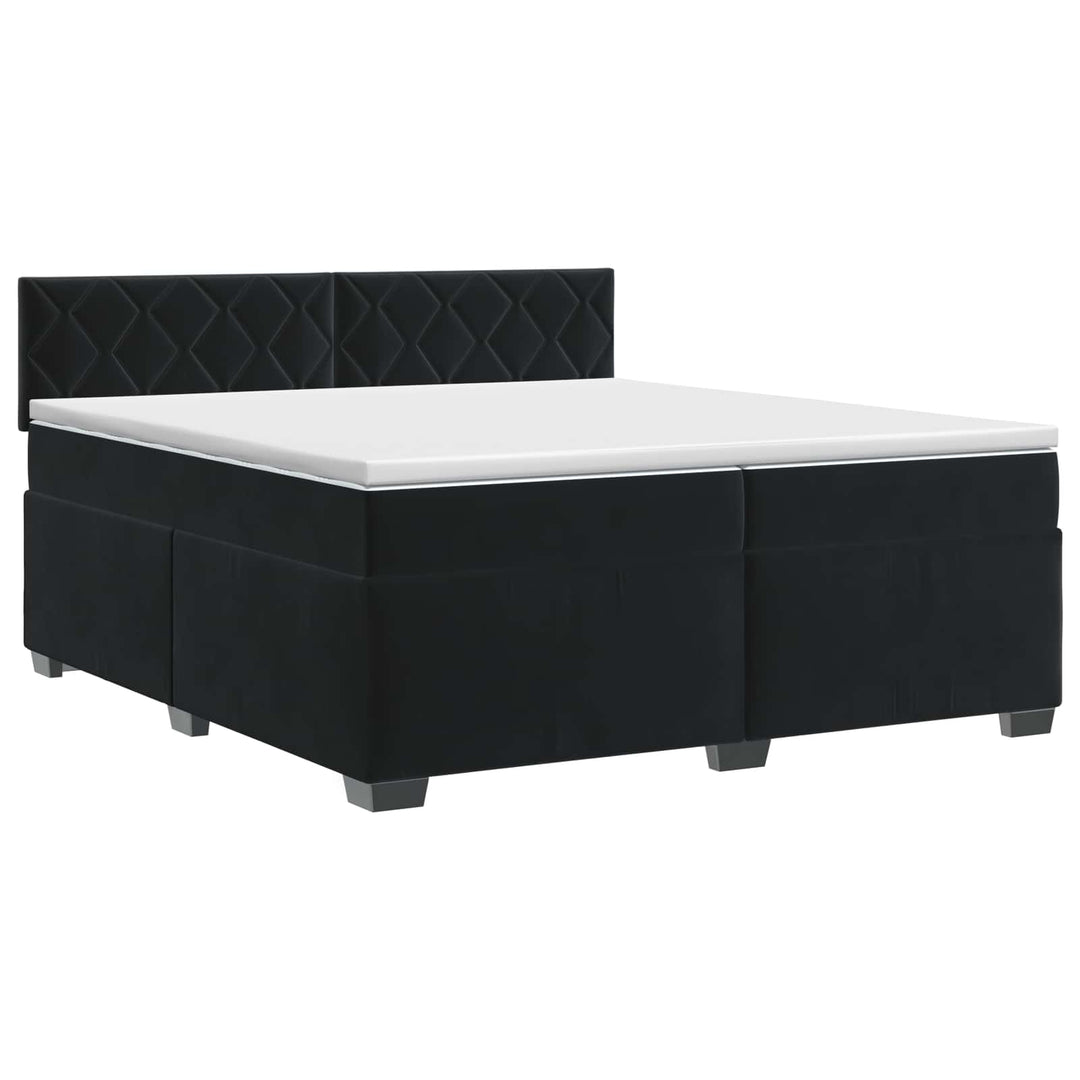 Boxmadras med topmadras med hovedgærde Sort 200 x 200 cm Fløjl