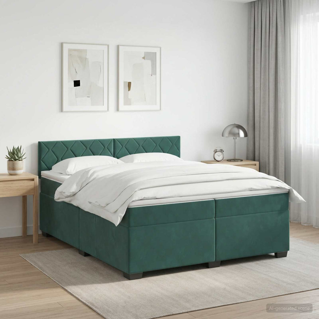 Boxmadras med topmadras Mørkegrøn 200 x 200 cm Fløjl