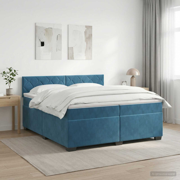 Boxmadras med topmadras Mørk blå 200 x 200 cm Fløjl